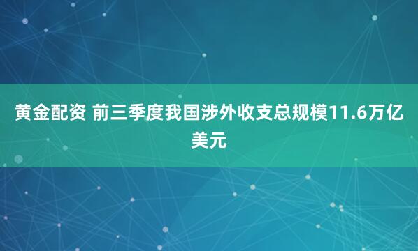 黄金配资 前三季度我国涉外收支总规模11.6万亿美元