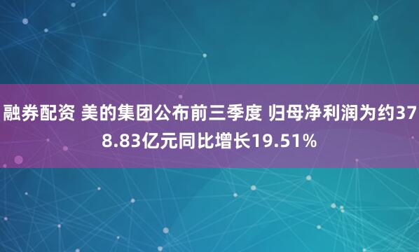 融券配资 美的集团公布前三季度 归母净利润为约378.83亿元同比增长19.51%