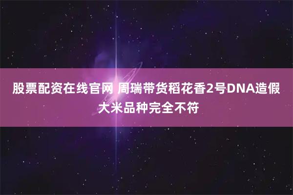 股票配资在线官网 周瑞带货稻花香2号DNA造假 大米品种完全不符